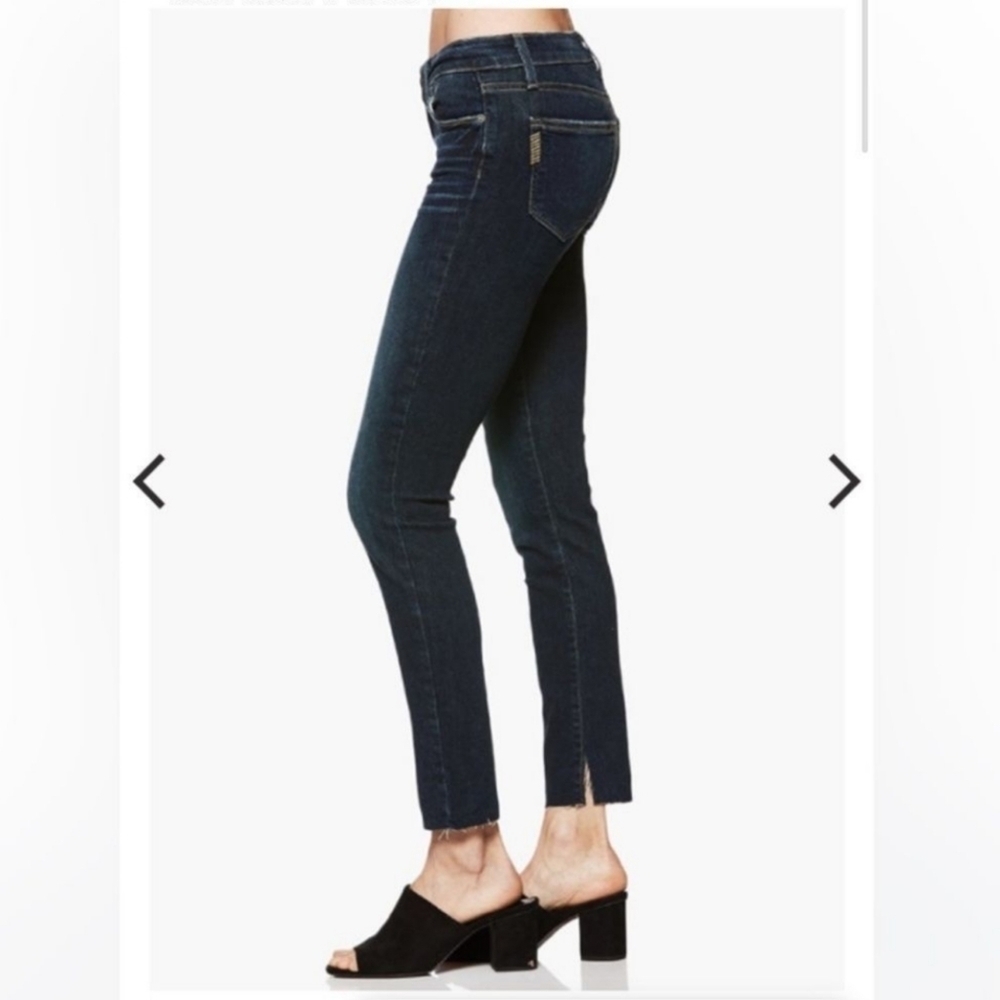 Paige verdugo ankle with raw hem and inseam fray slit in dark wash jeans